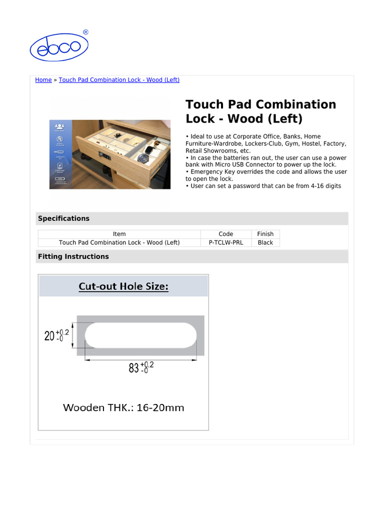 Touch Pad Combination Lock Wood Left | PDF
