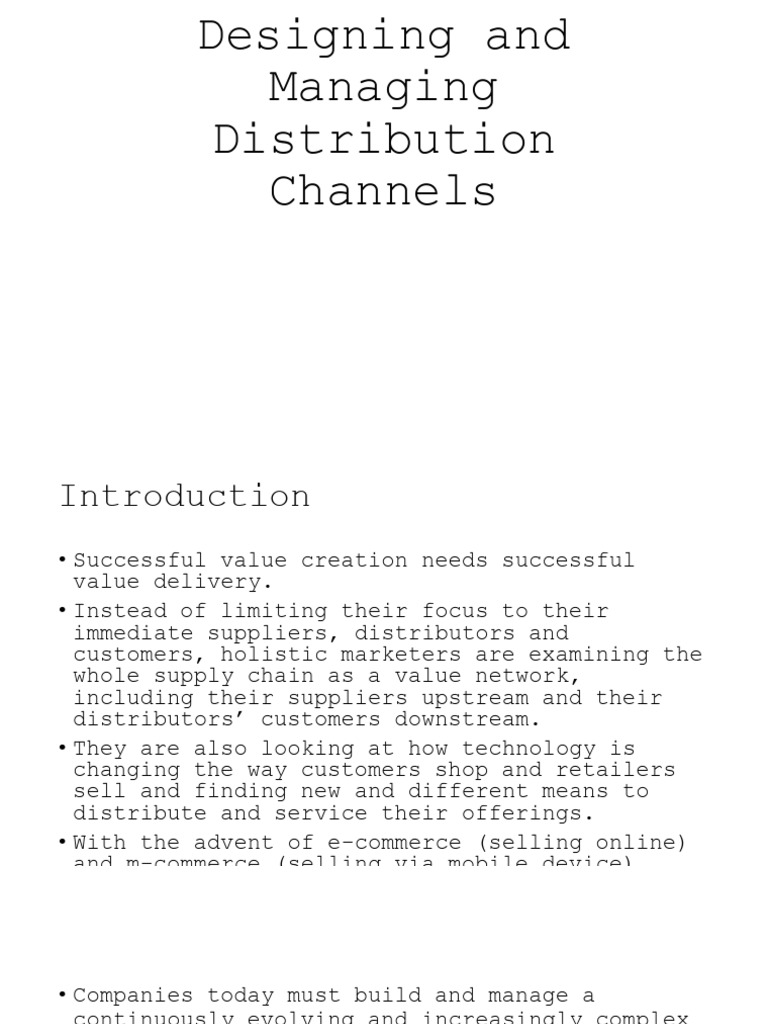 Designing and Managing Distribution Channels | PDF | Franchising ...