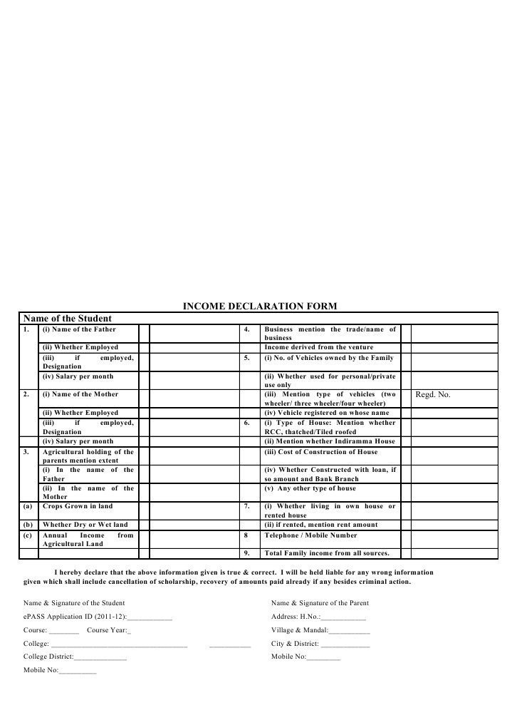 Income Declaration Form | PDF | Business | Finance & Money Management