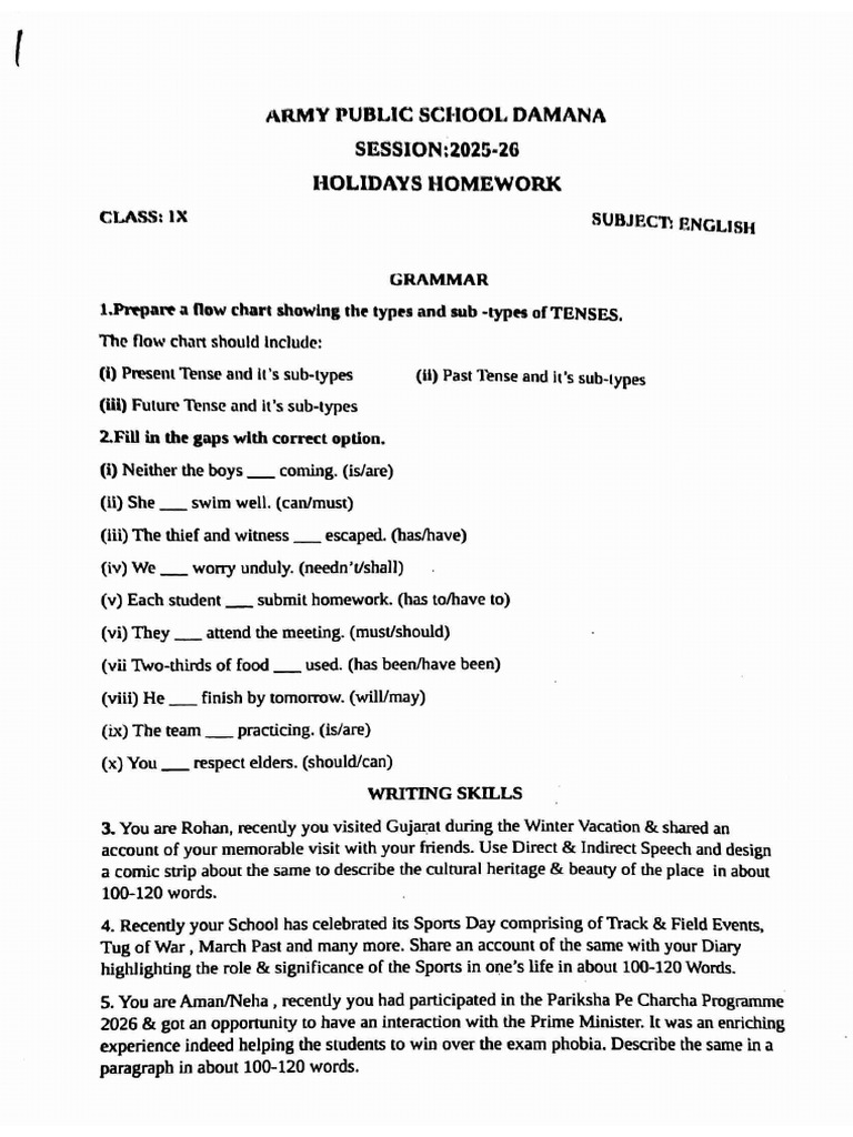 Class Ix Holiday Homework | PDF
