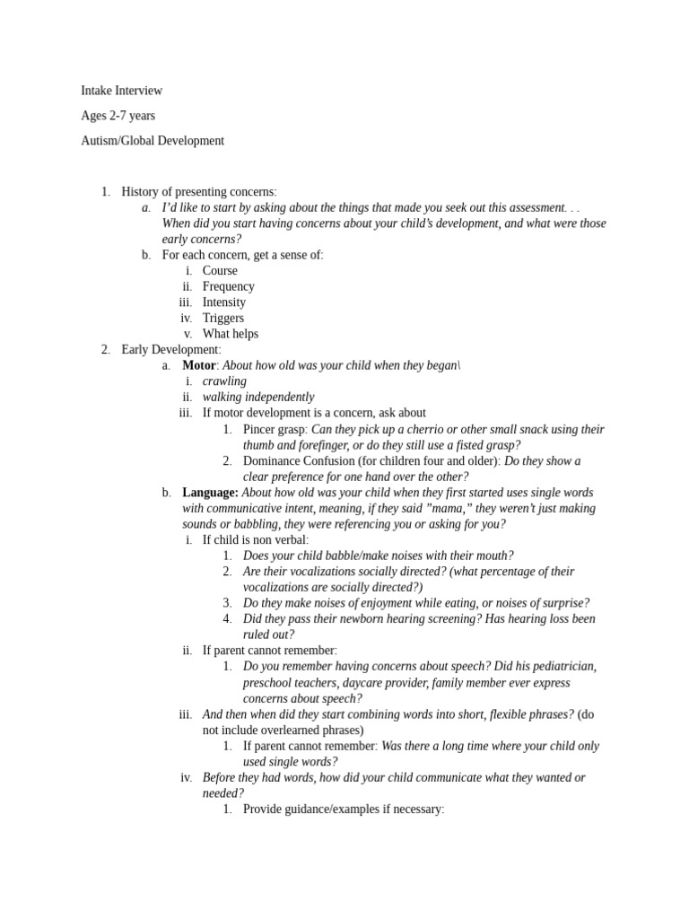 Intake Interview Very Young Kids | PDF | Dolls | Behavioural Sciences