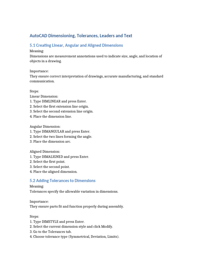 AutoCAD Dimensioning and Text | PDF | Engineering Tolerance | Angle