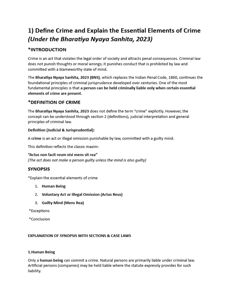 BNS Notes | PDF | Mens Rea | Aiding And Abetting