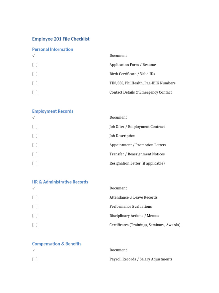 Employee 201 File Checklist | PDF