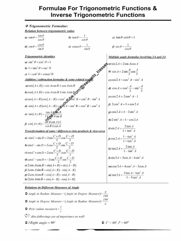Trigonometric Inverse Formulae Isequaltoklasses | PDF