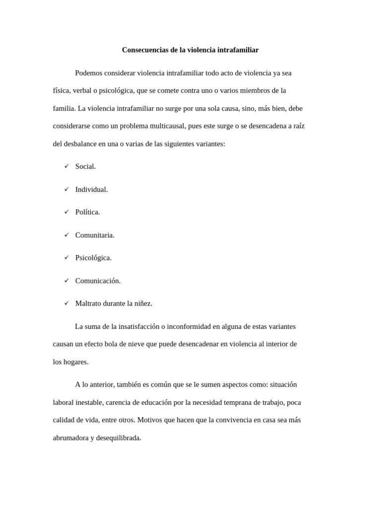 Consecuencias de La Violencia Intrafamiliar y Bases Legales | PDF ...