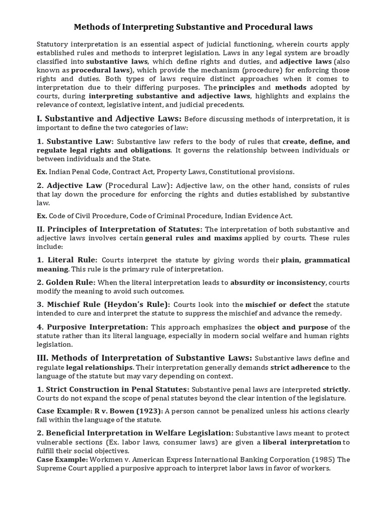 Methods of Interpreting Substantive and Procadural Laws | PDF ...
