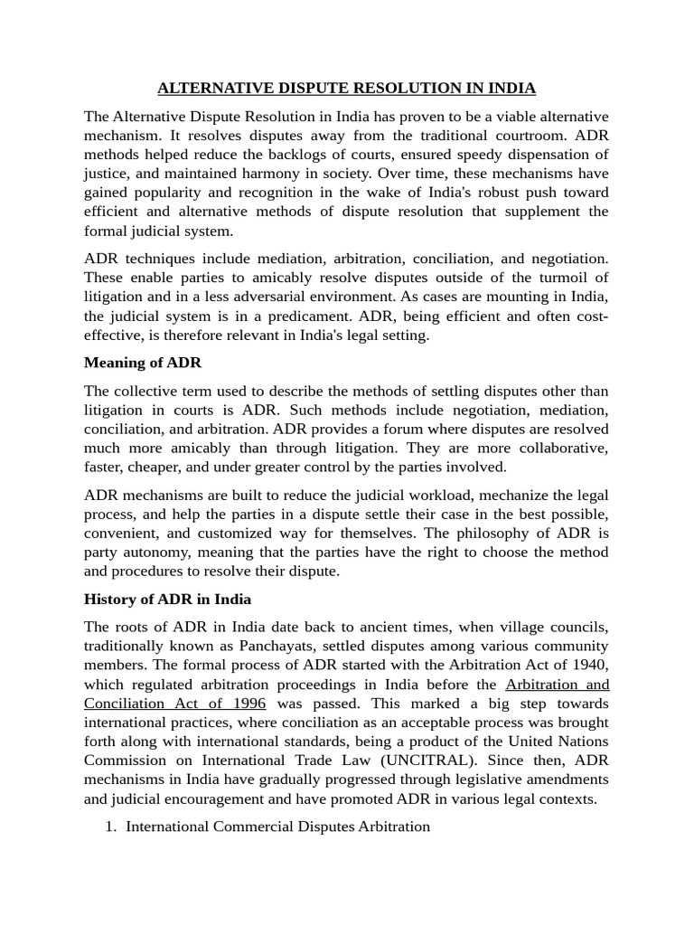 ADR in India and Methods of ADR | PDF | Alternative Dispute Resolution ...