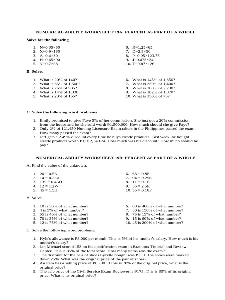 Numerical Ability Worksheet 7-2 | PDF | Length | Numbers