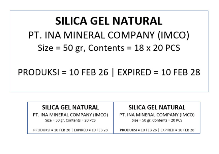 Label Silica Gel Imco Carton | PDF