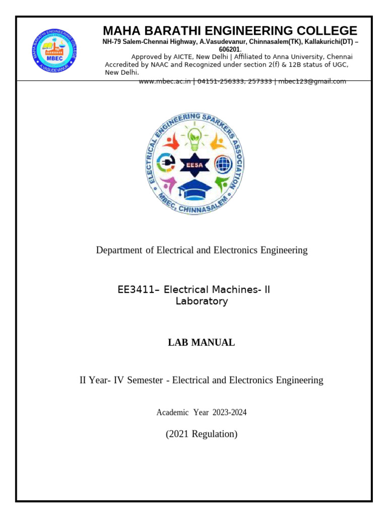 Ee3411 Electrical Machines II Lab | PDF | Electric Motor | Electrodynamics