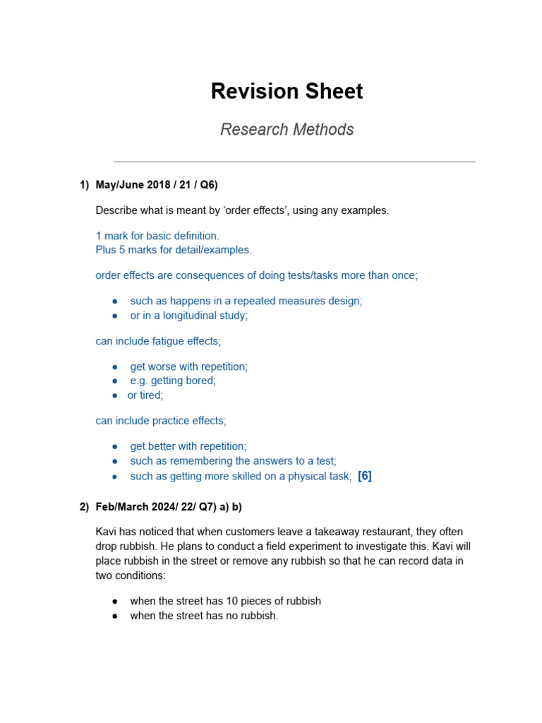 Correction of Revision Sheet AS - Level Research Methods | PDF ...