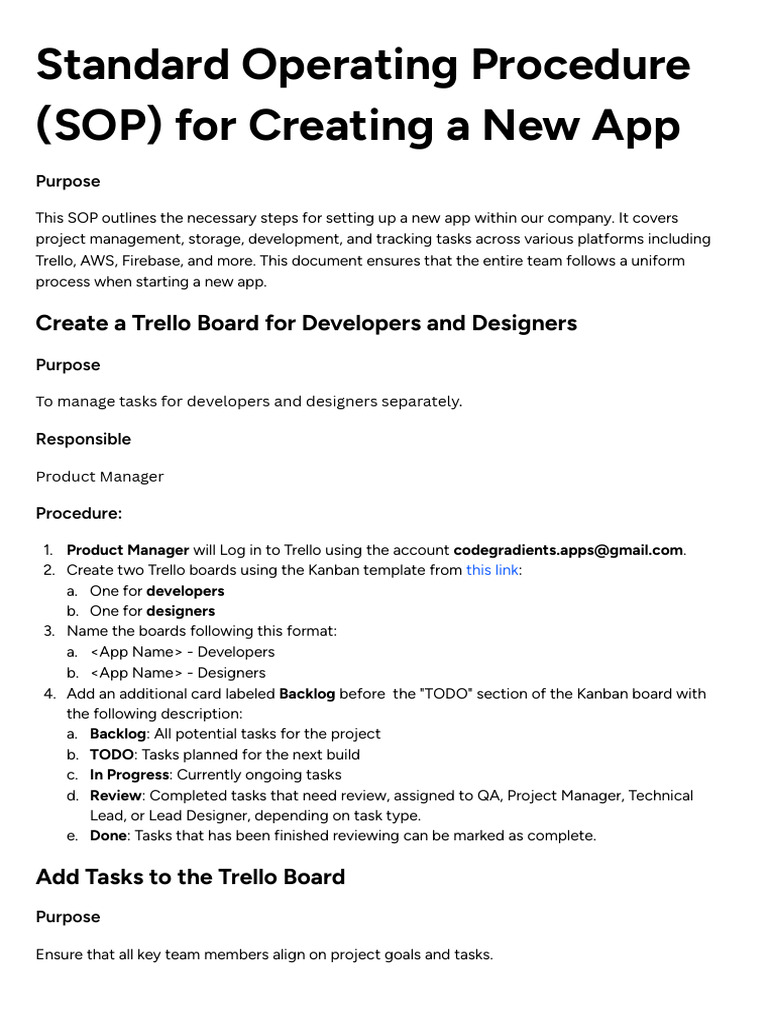 Standard Operating Procedure (SOP) For Creating A New App | PDF ...