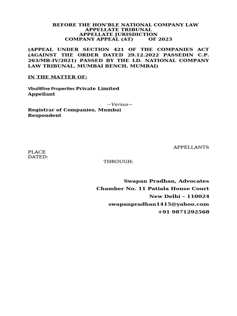 Appeal - Section 252 of Companies Act | PDF | Appeal | Lawsuit