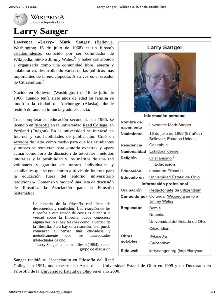 Larry Sanger - Wikipedia, La Enciclopedia Libre | PDF | Enciclopedias ...