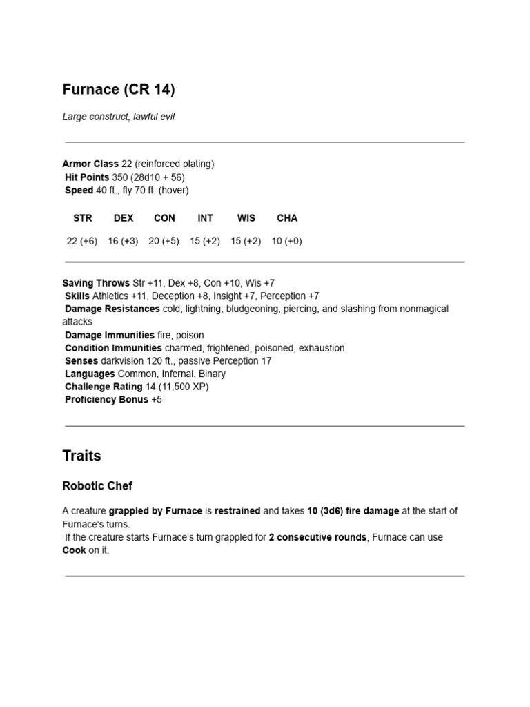 Furnace Stat Block | PDF
