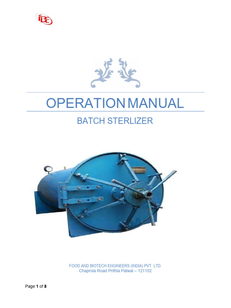 Batch Strilizer Operation Manual | PDF | Valve | Sterilization ...