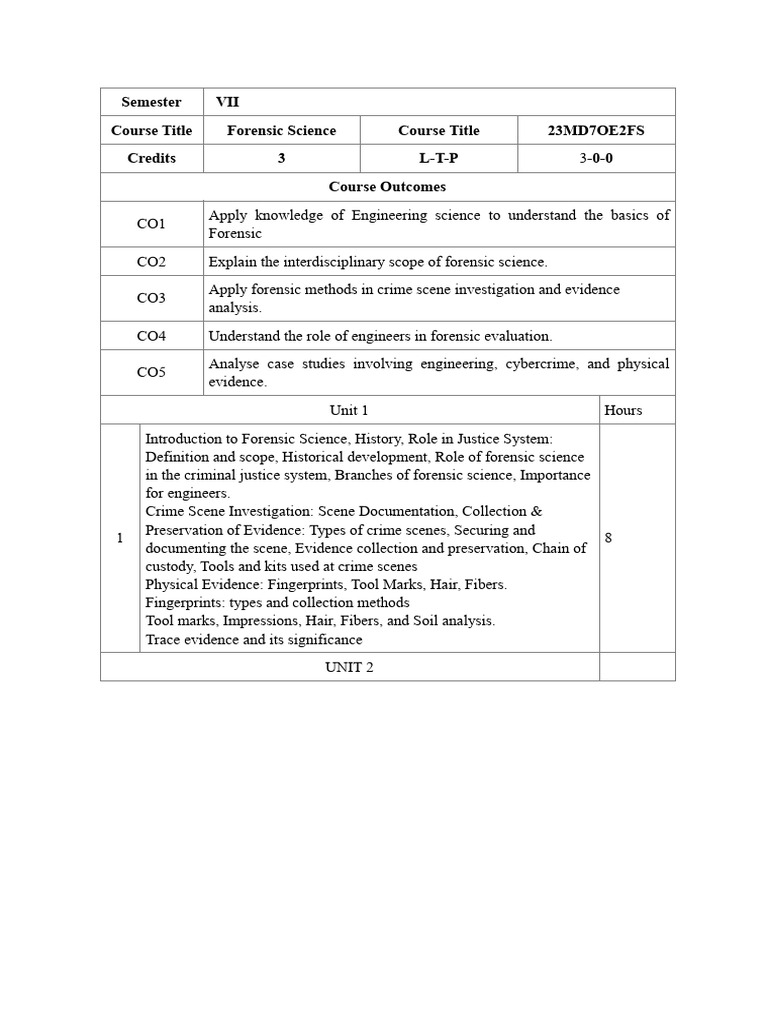 Introduction To Forensic Science Syllabus | PDF | Forensic Science ...