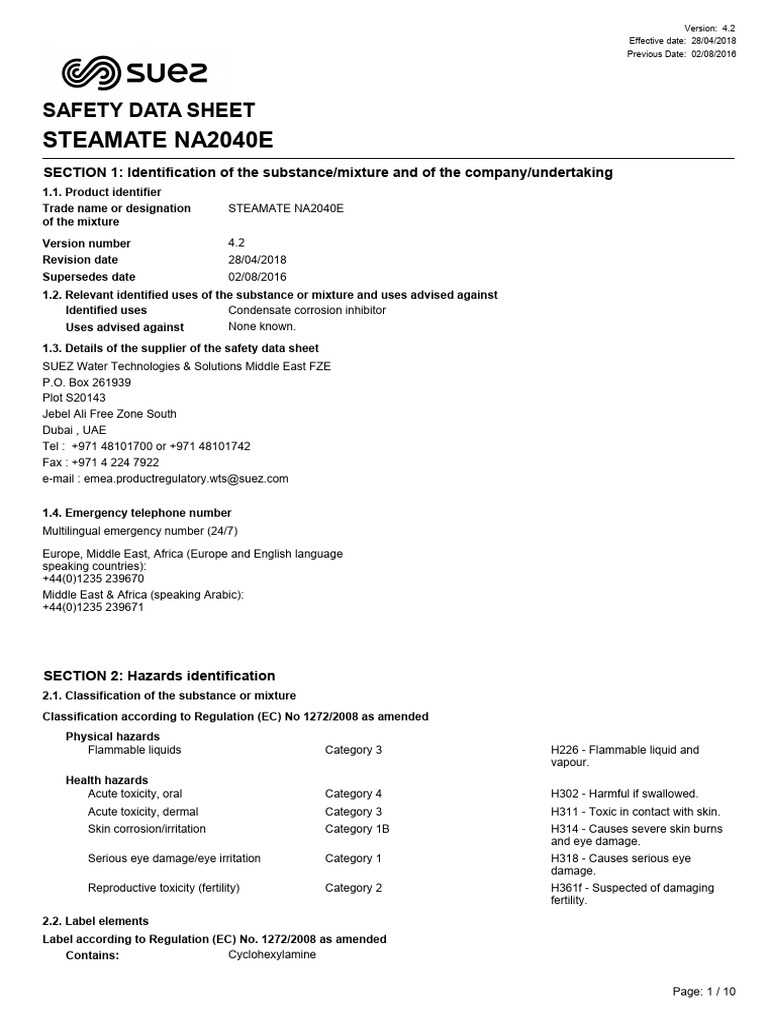 Steamate NA2040E | PDF | Toxicity | Occupational Safety And Health