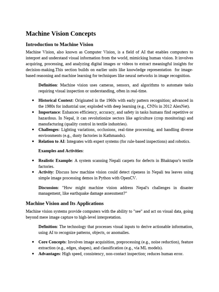 Machine Vision Concepts | PDF | Computer Vision | Robotics