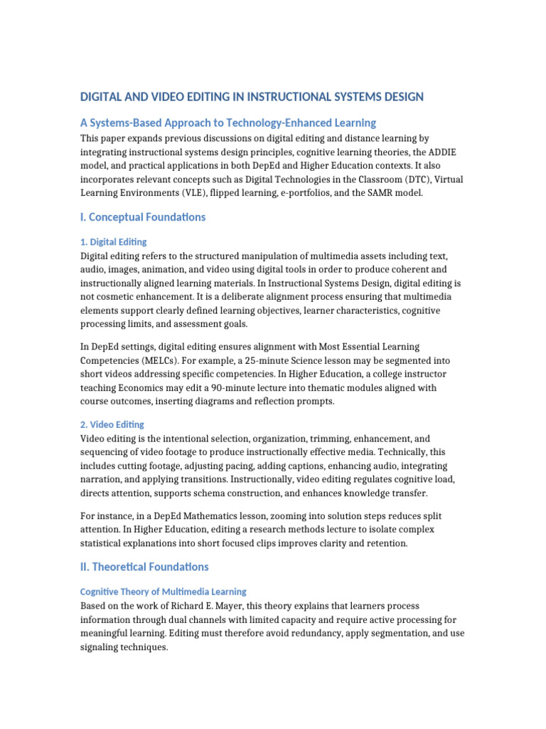 Digital and Video Editing ISD Improved | PDF | Learning | Instructional ...