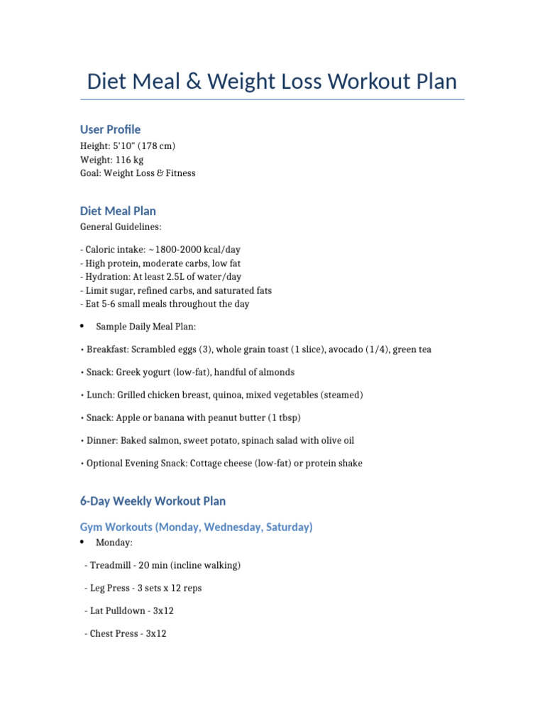 Weight Loss Diet and Workout Plan | PDF