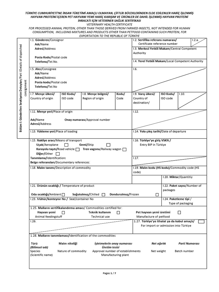 Draft Health Certificate - Turkey | PDF