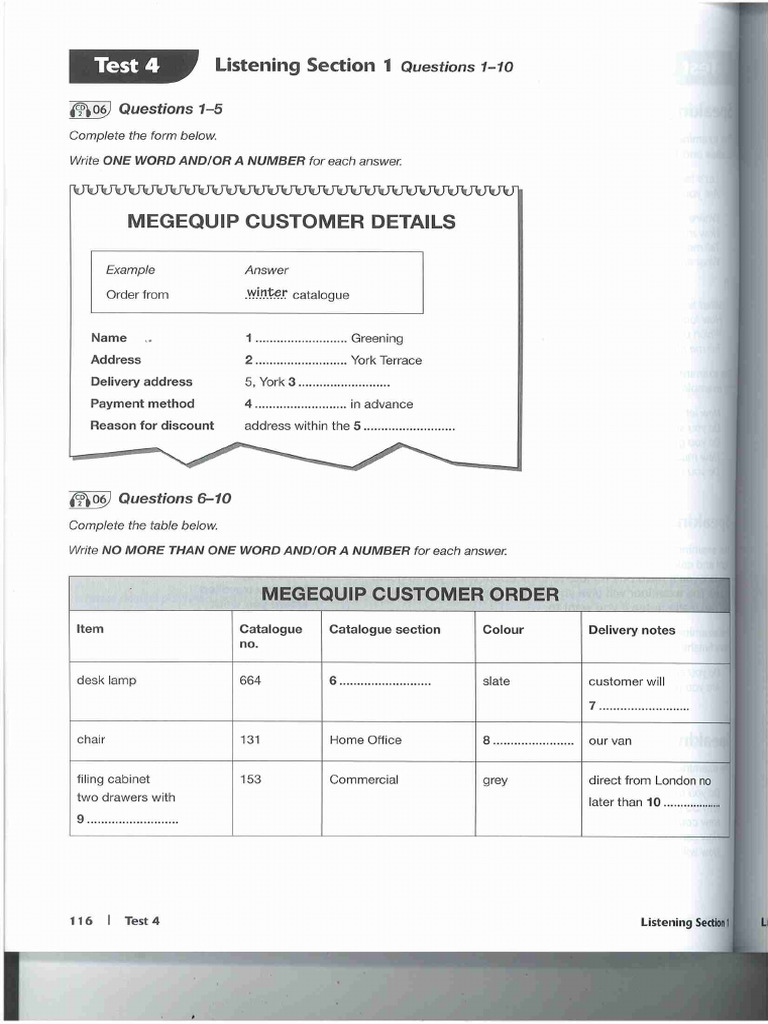 Form Completion & Table (Test 4) | PDF