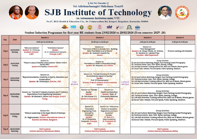 Student Induction Programme For First Year BE Students From 23022026 To ...