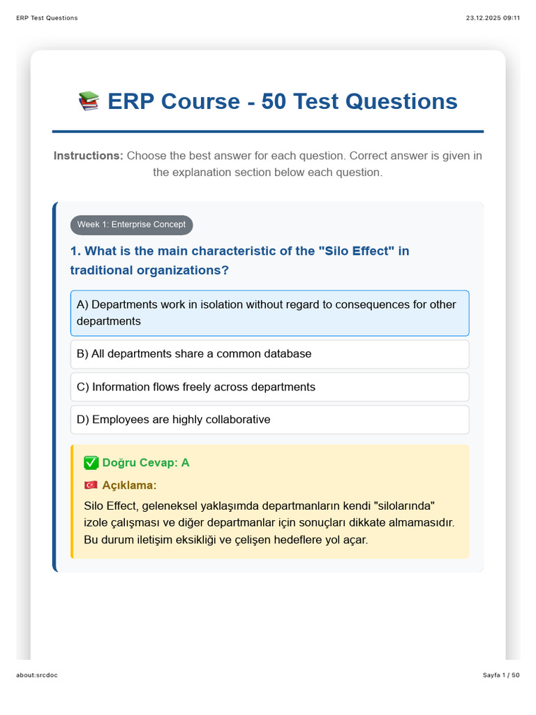 ERP Test Questions | PDF