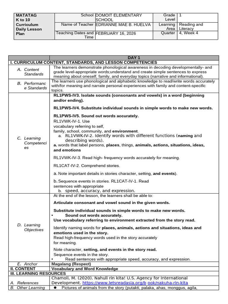 q4 - Week 4 Reading and Lit Day 1 | PDF | Word | Applied Linguistics