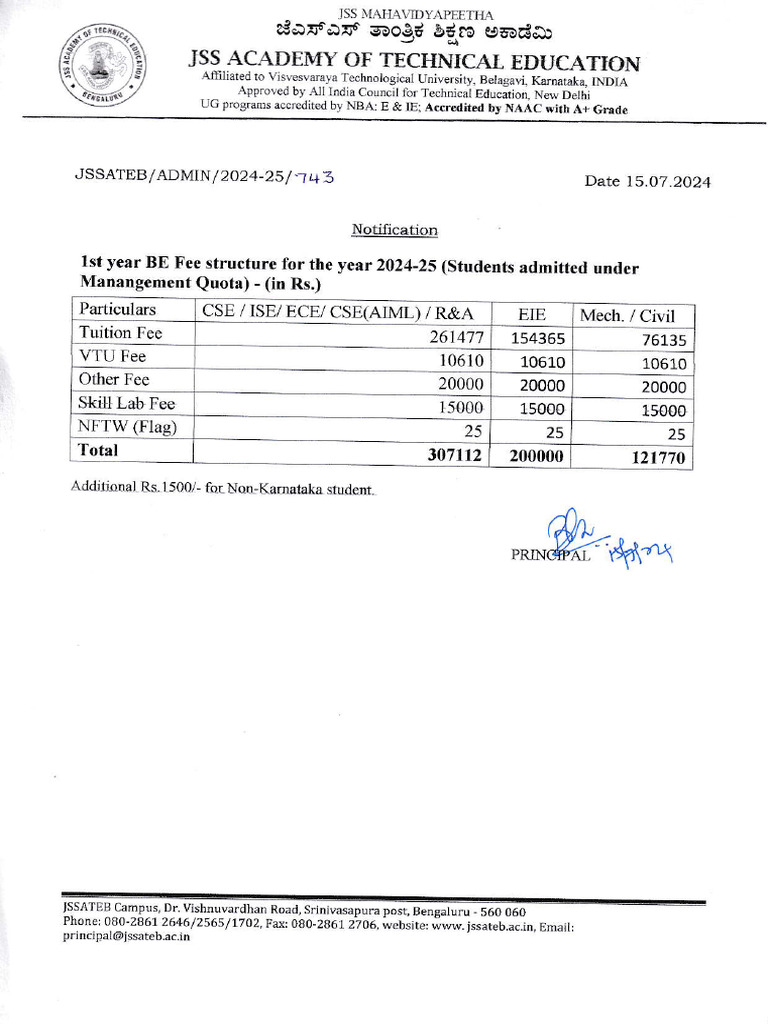 2024-25 Fee Structure For Website (Management) | PDF