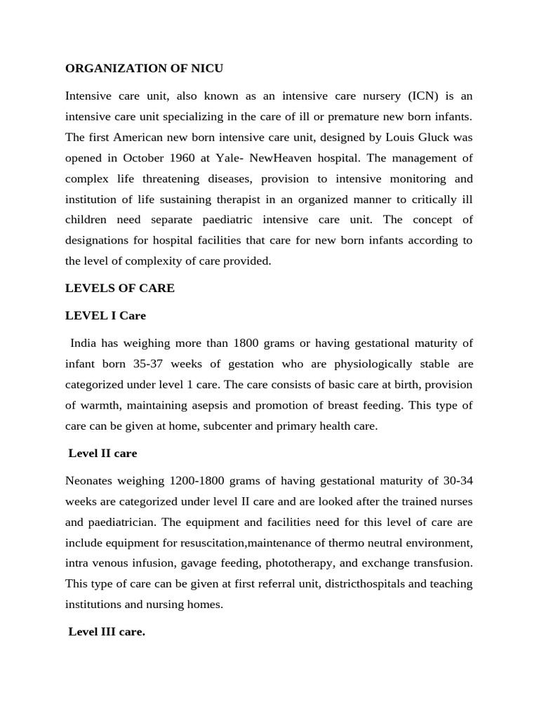 Organization of Nicu | PDF | Neonatal Intensive Care Unit | Medical ...
