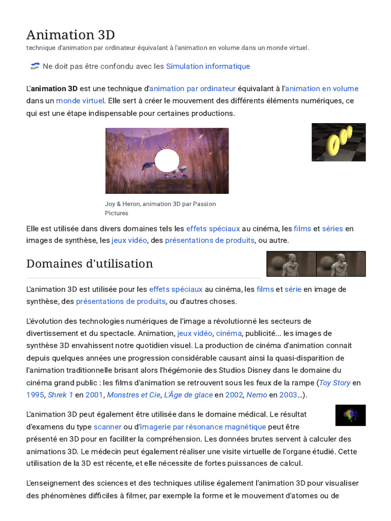 Animation 3D - Wikipédia | PDF | Animation 3D | Infographie