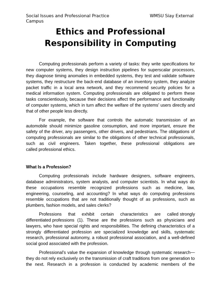 Ethics and Professional Responsibility in Computing | PDF | Profession ...