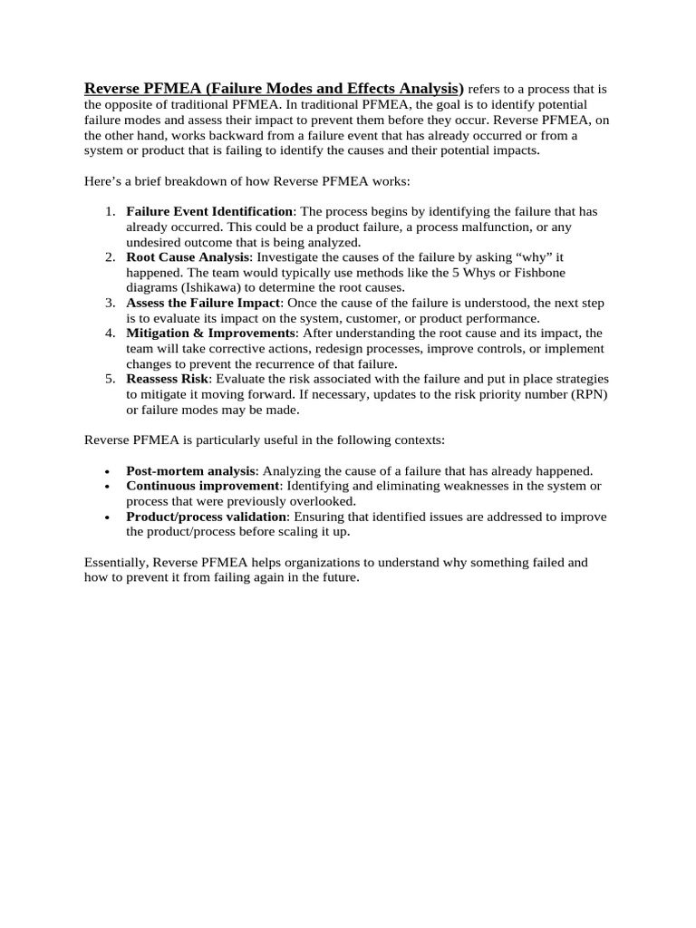 Reverse PFMEA | PDF