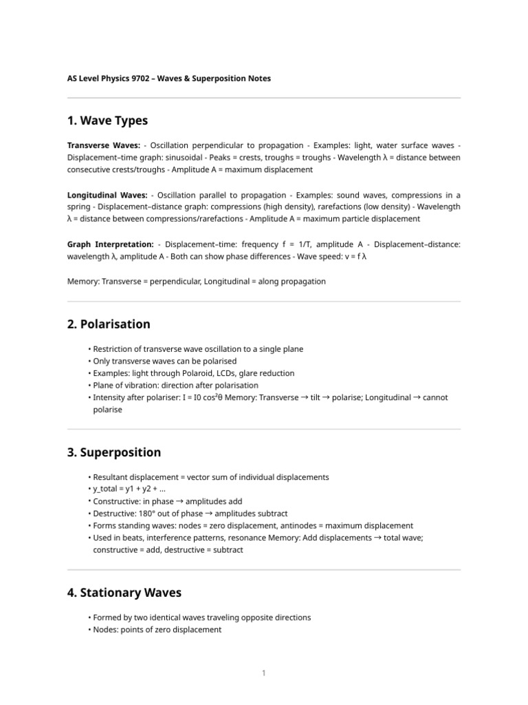 As Physics Waves Notes | PDF | Waves | Wavelength