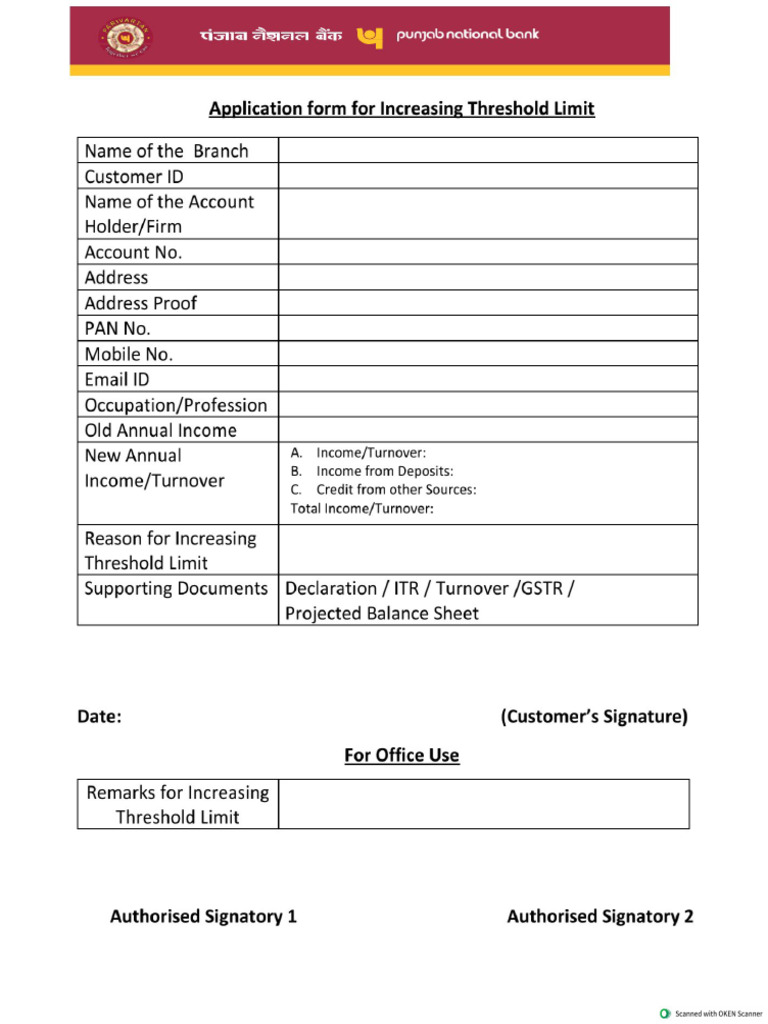 Threshold Limit Increase Form | PDF