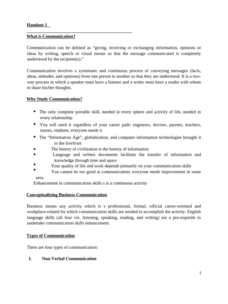 Handout 1 10102023 061438pm | PDF | Communication | Nonverbal Communication