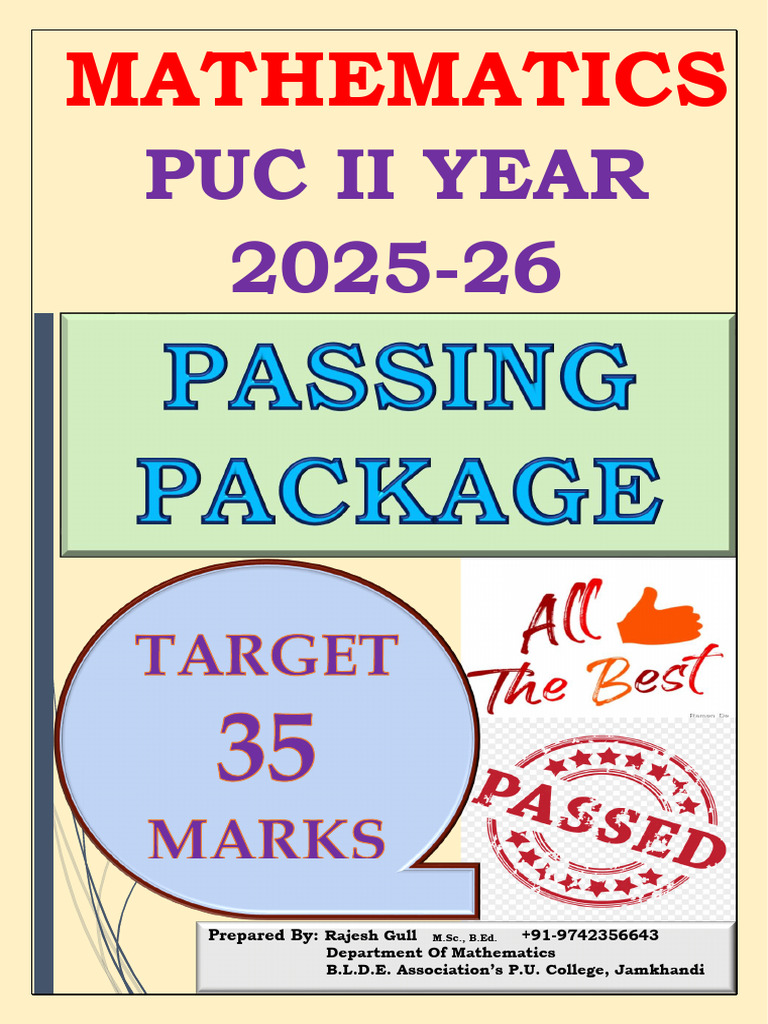 PUC II Maths Passing Package 25-26-083134 | PDF | Function (Mathematics ...