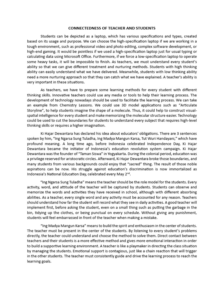 Connectedness of Teacher and Students | PDF | Teachers | Cognition