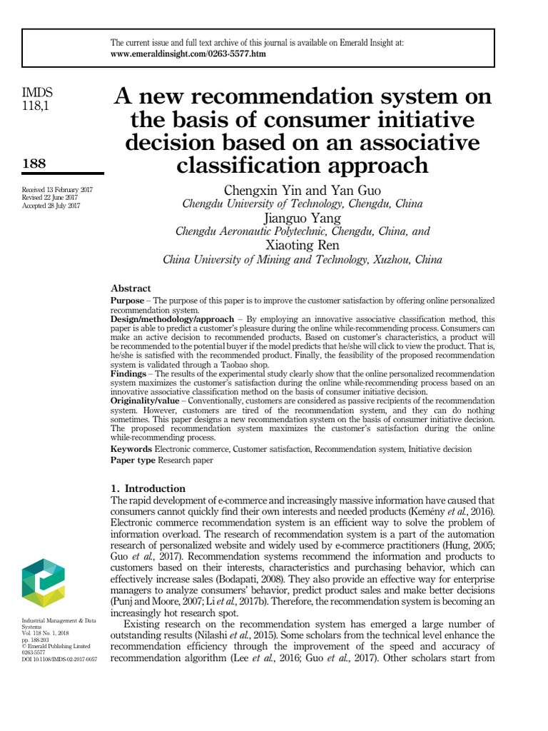 A New Recommendation System On Basis of Consumer | PDF | Customer ...