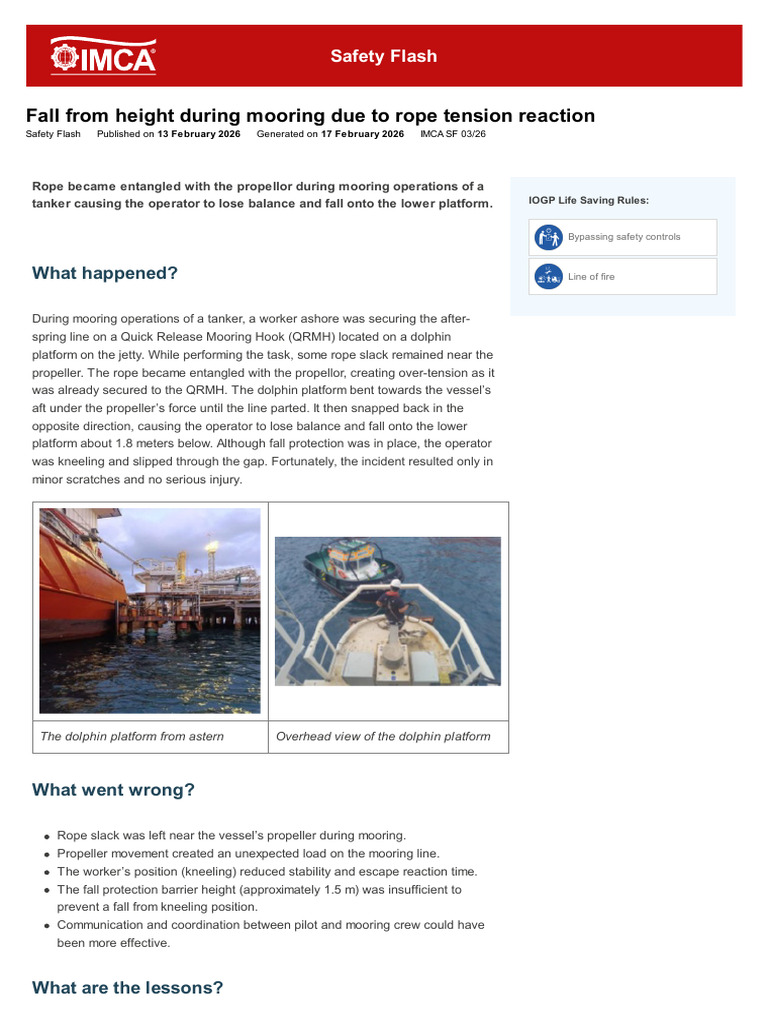 Fall From Height During Mooring Due to Rope Tension Reaction | PDF ...