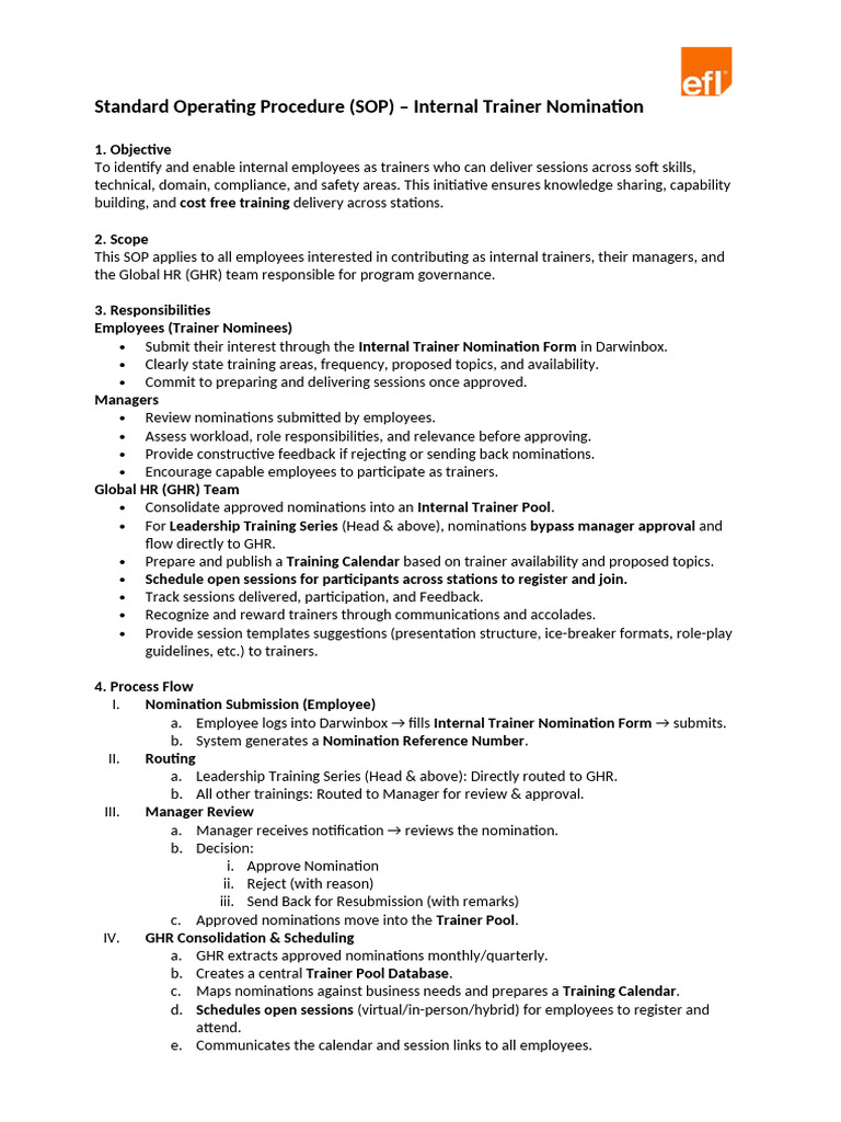 Internal Trainer Nomination - SOP | PDF | Business