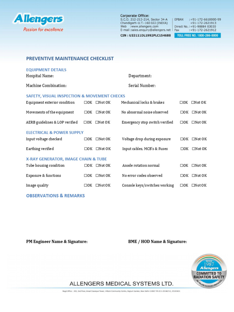 PM - Checklist - Radiography Machines | PDF
