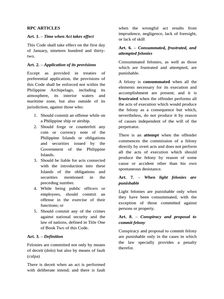 RPC Articles | PDF | Crimes | Crime & Violence