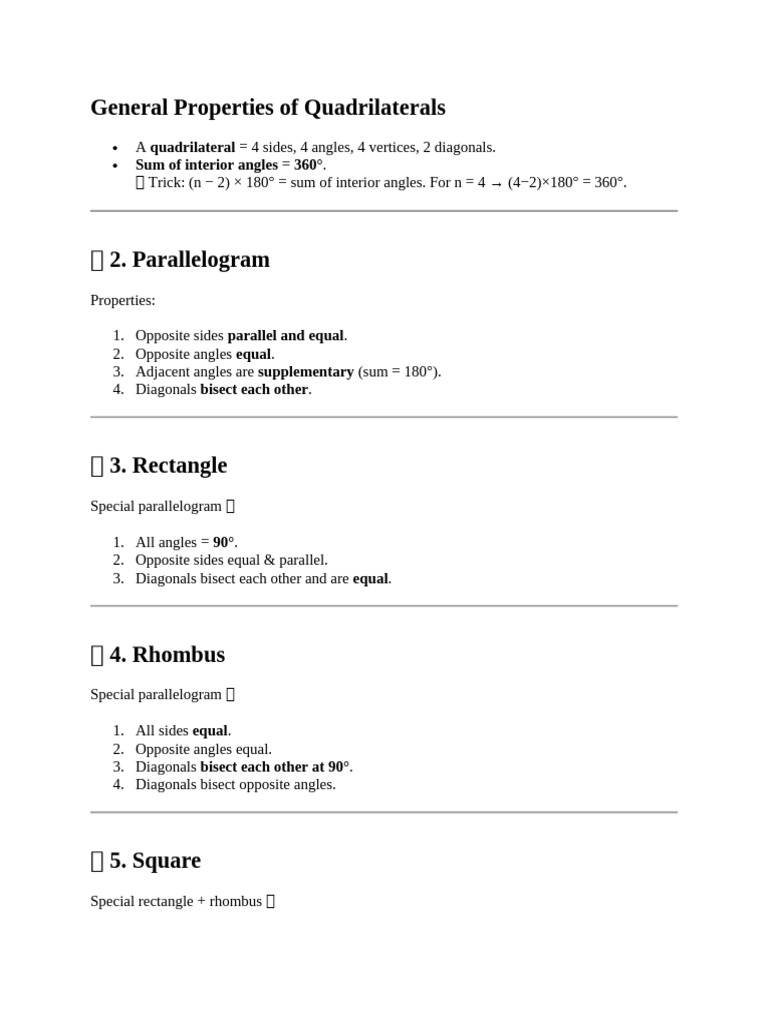 General Properties of Quadrilaterals | PDF