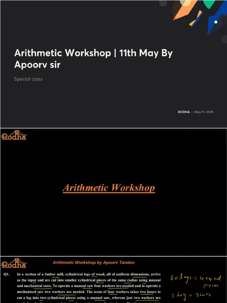 Arithmetic Workshop 11th May by Apoorv Sir With Anno | PDF