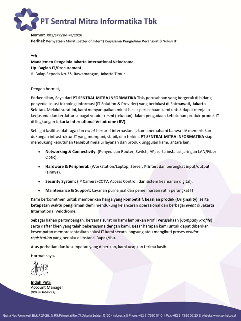 Surat Penawaran Minat Kerja Sama - PT Sentral Mitra Informatika TBK | PDF