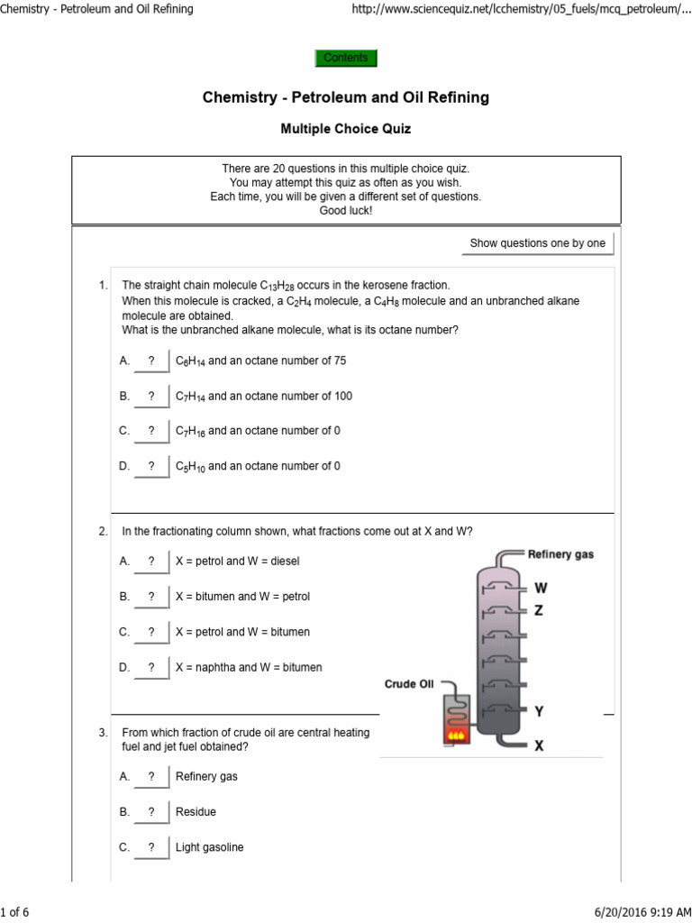 Refining Quiz | PDF | Oil Refinery | Petroleum